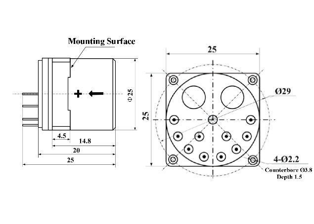 KSQA11 Quartz Accelerometer với nhiệt độ hoạt động -45 ~ + 100 ° C, 500g Kháng va chạm và Ø25 × 25mm Cụ thể