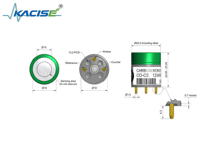 CO-CE Carbon Monoxide Sensor Linearity 500 Độ nhạy 10 đến 25 Nồng độ cao