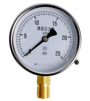Đồng hồ đo áp suất KMC-YE-100 bằng thép không gỉ với cấp bảo vệ IP65 và dải đo -1KPa-205KPa